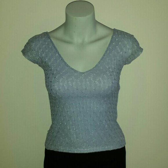 Awear Baby Blue Metallic Knit Top – XS, EUC - Picture 1 of 3